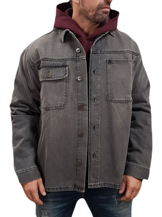 Jack & Jones Herrenhemden Denim Overshirt Schwarz Grau