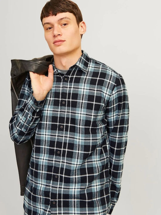 Langärmlig Flanell Hemd Geprüft Petrol (goblin Blue)