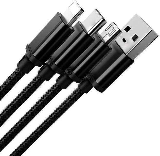Proda Braided USB to Lightning / Type-C / micro USB Cable Μαύρο 1m (PD-B31th)