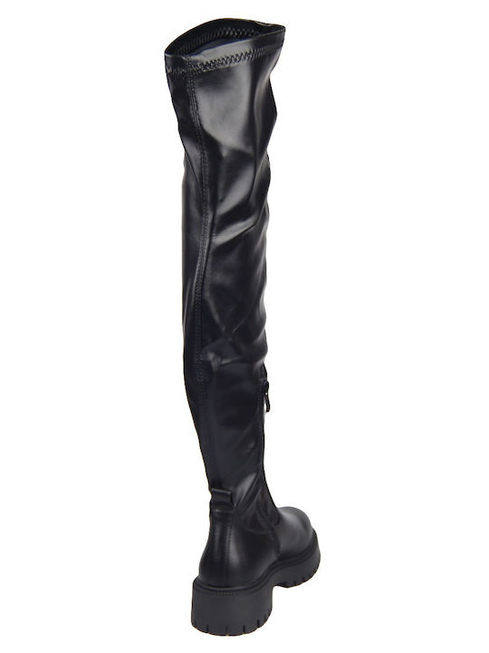 Synthetic Leather Medium Heel Women's Boots Black
