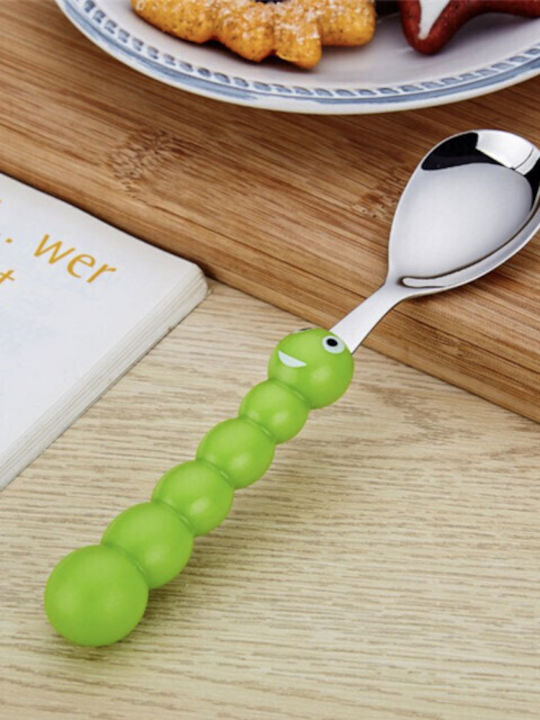 Cute Puff Kids Cutlery Set 3 Pieces Stainless Steel Green