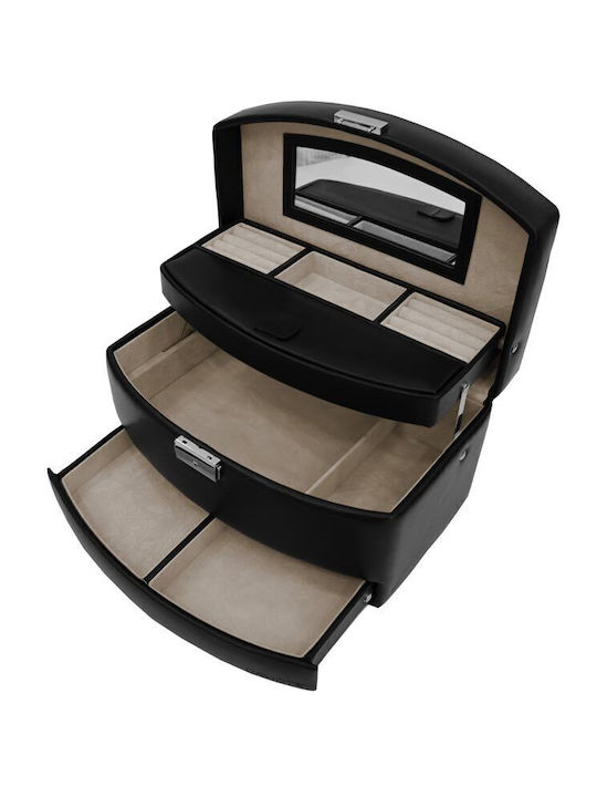 Davidts Metallic Jewellery Box with Drawer and Mirror Black 28x17.5x15cm