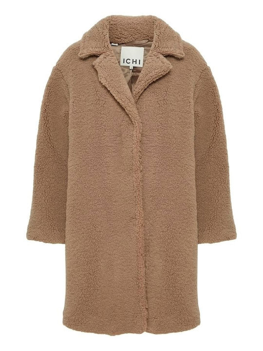 ICHI Women's Sherpa Coat Desert Taupe