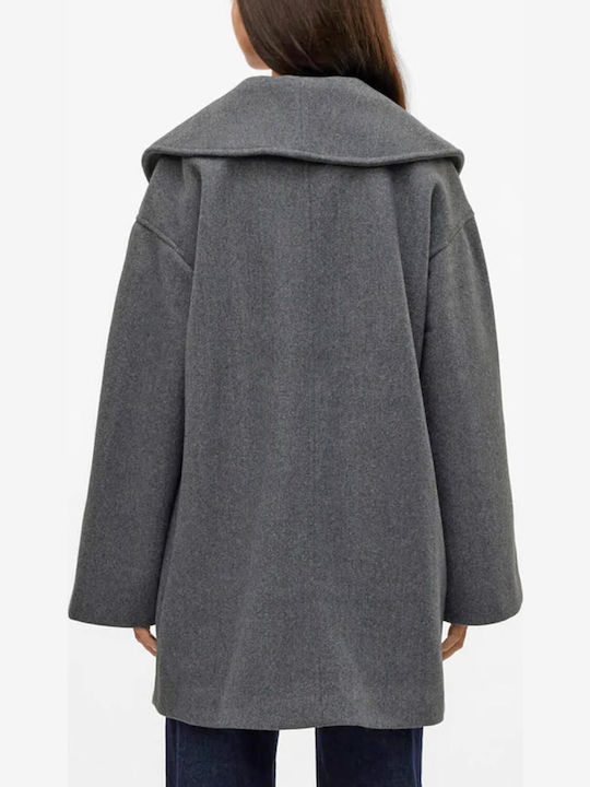 Femeie Gri închis Melange Palton Oversized cu Nasturi