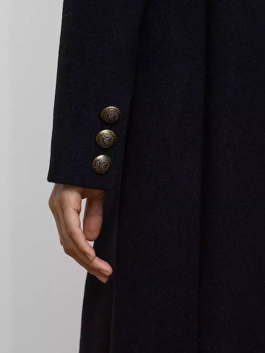 Women's Wool Coat with Buttons navy
