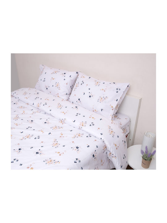 Viopros Duvet Cover Set Cotton Semi-double with Pillowcase 180x240 Floral White