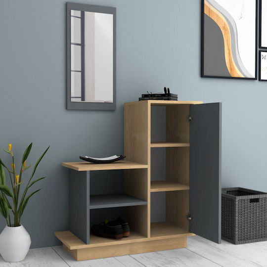 Cute Entry Furniture with Mirror & Shoe Rack Natural Beech - Anthracite 90x35x95cm Cute Entry Furniture with Mirror & Shoe Rack Natural Beech - Anthracite 90x35x95cm
