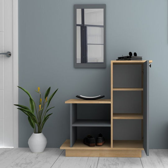 Cute Eingangsmöbel mit Spiegel & Schuhschrank Natural Beech - Anthracite 90x35x95cm