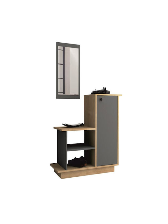 Cute Eingangsmöbel mit Spiegel & Schuhschrank Natural Beech - Anthracite 90x35x95cm