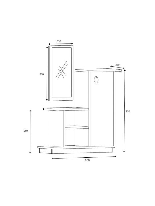 Cute Eingangsmöbel mit Spiegel & Schuhschrank Natural Beech - Anthracite 90x35x95cm
