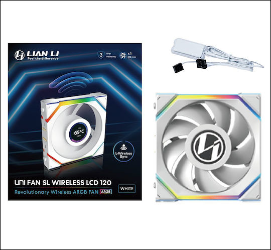 Lian Li UNIFAN SL Wireless LCD Case Fan 120mm (1900rpm / 58.08cfm) με RGB Φωτισμό Λευκό