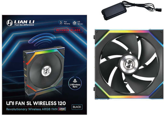Lian Li UNIFAN SL Wireless Reverse Blade Case Fan 120mm (2000rpm / 64cfm) with RGB Lighting