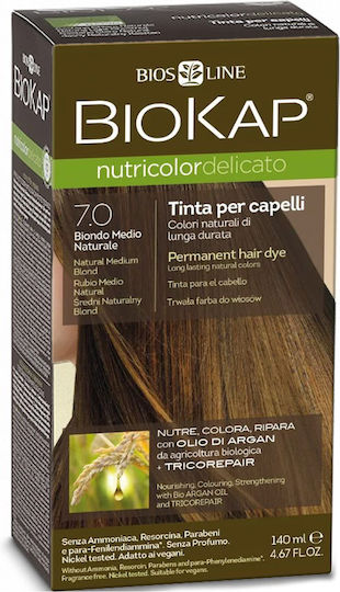Biosline Biokap Nutricolor Delicato Βαφή Μαλλιών Χωρίς Αμμωνία 7.0 Natural Medium Blonde 140ml