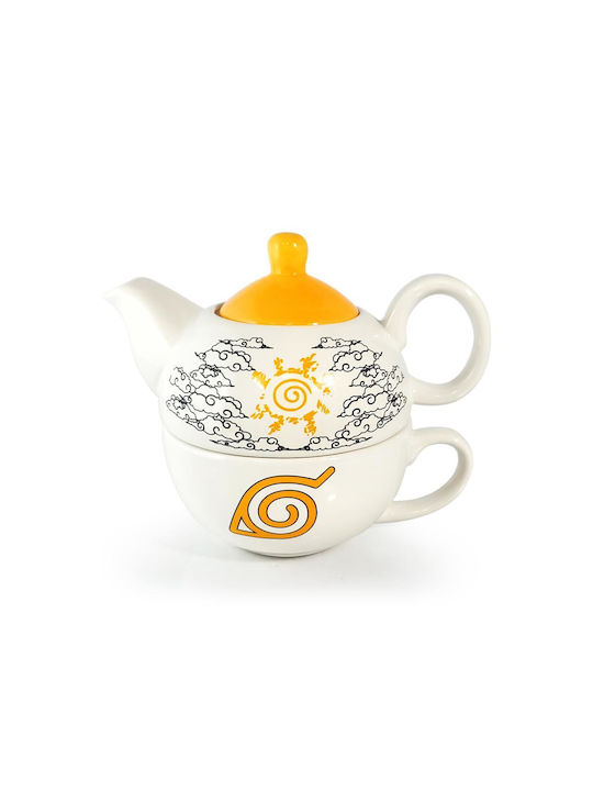 Just Funky Teapot with Cup Ceramic White 445ml