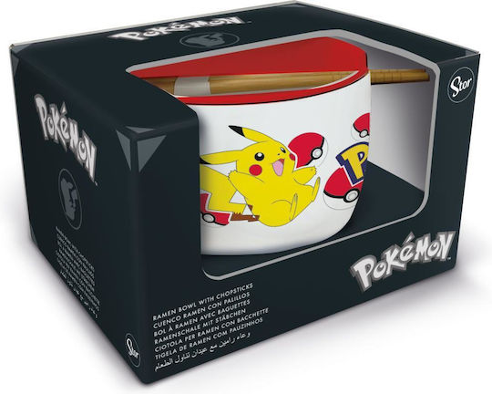 Just Funky Pokemon - Pikachu Ramen Set (купа, Chopsticks) Купа за сервиране Кръгла Керамика Бежов
