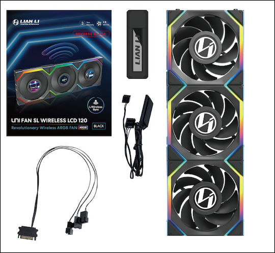 Lian Li UNIFAN SL Wireless LCD Reverse Blade Case Fan 120mm (1900rpm / 51.45cfm) με RGB Φωτισμό 3τμχ