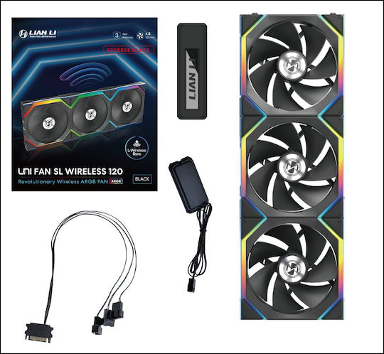 Lian Li UNIFAN SL Wireless Reverse Blade Case Fan 120mm (2000rpm / 64cfm) with RGB Lighting 3pcs