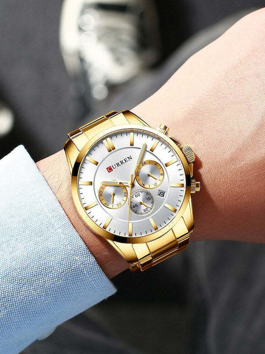 Curren Men's Watch 47mm Chronograph Battery with Gold Metal Bracelet