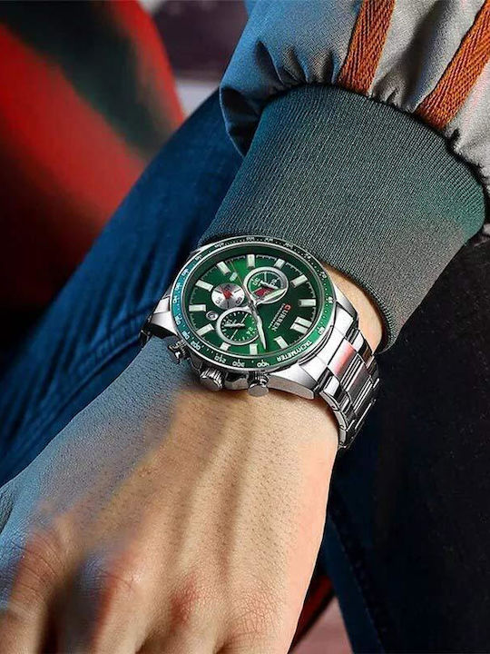 Curren Ανδρικό Ρολόι 24mm Χρονογράφος Μπαταρίας με Ασημί Μεταλλικό Μπρασελέ