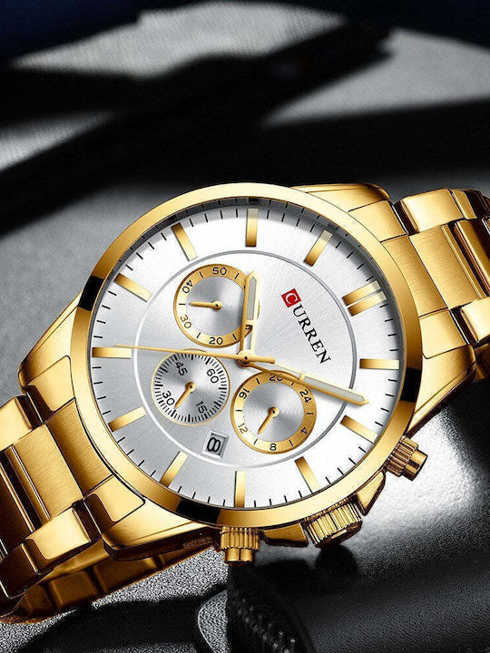 Curren Men's Watch 47mm Chronograph Battery with Gold Metal Bracelet