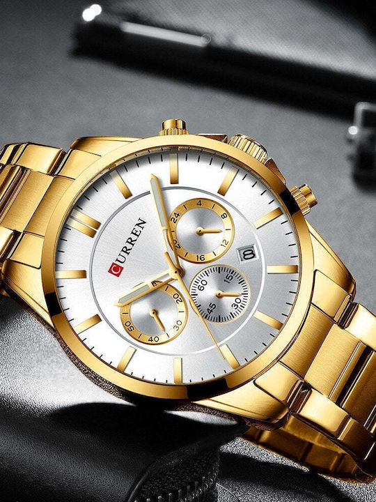 Curren Men's Watch 47mm Chronograph Battery with Gold Metal Bracelet