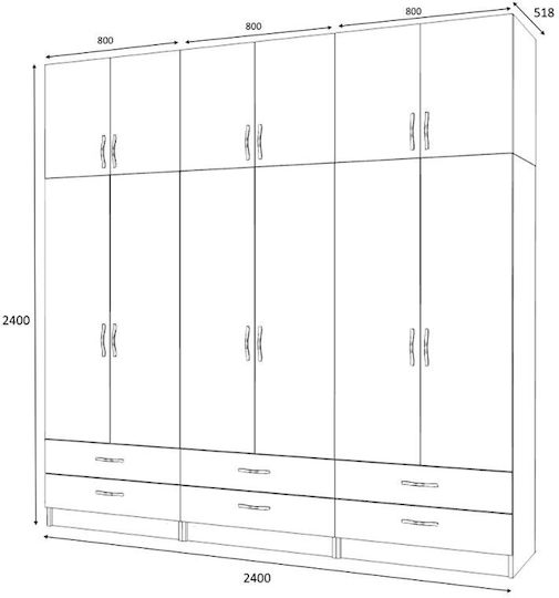 Șase uși cu Spațiu de Depozitare Ricardo 240x51.8x240cm Nuci