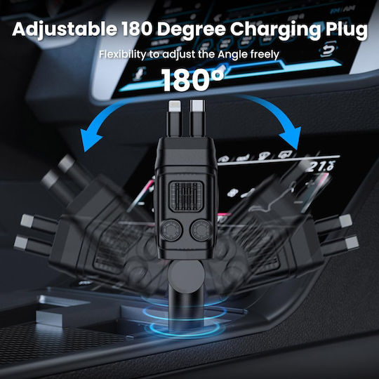 Auto-Ladegerät 66W 3A Schnellladung mit Anschlüssen: 1xUSB 1xType-C mit Kabel Typ-C,TC-TC / Blitzschlag Schwarz Farbe