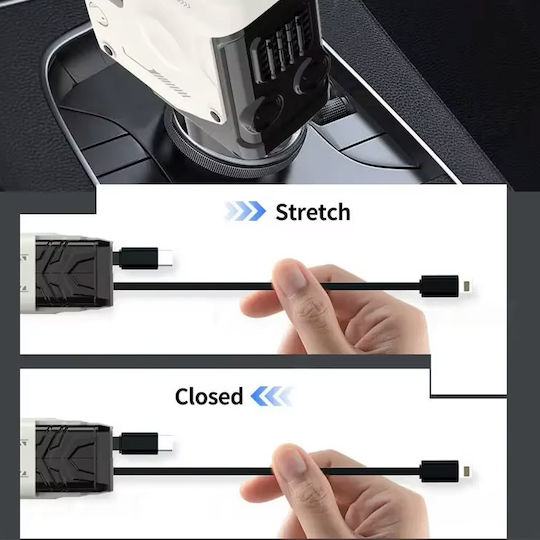 Auto-Ladegerät 66W 3A Schnellladung mit Anschlüssen: 1xUSB 1xType-C mit Kabel Typ-C,TC-TC / Blitzschlag Schwarz Farbe