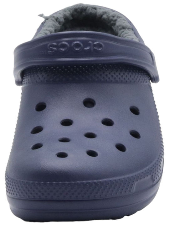 Crocs Classic Fuzz Lined Heel Enclosed Men's Slippers with Fur Blue