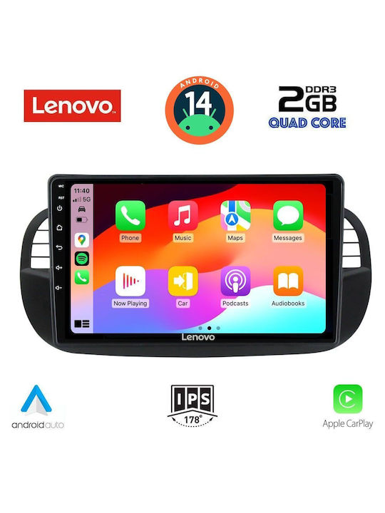 Lenovo Car Audio System for Fiat 500 2007-2015 (Bluetooth/USB/AUX/WiFi/GPS) with Touch Screen 9"