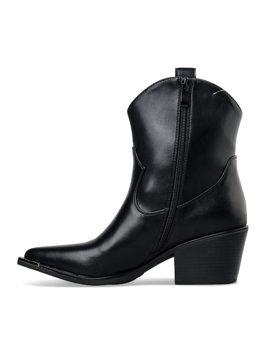 Leder Damen Cowboy-Stiefeletten Schwarz