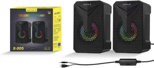 Aoas AOAS E-005 Ηχεία Υπολογιστή 2.0 με RGB Φωτισμό και Ισχύ 6W Μαύρα