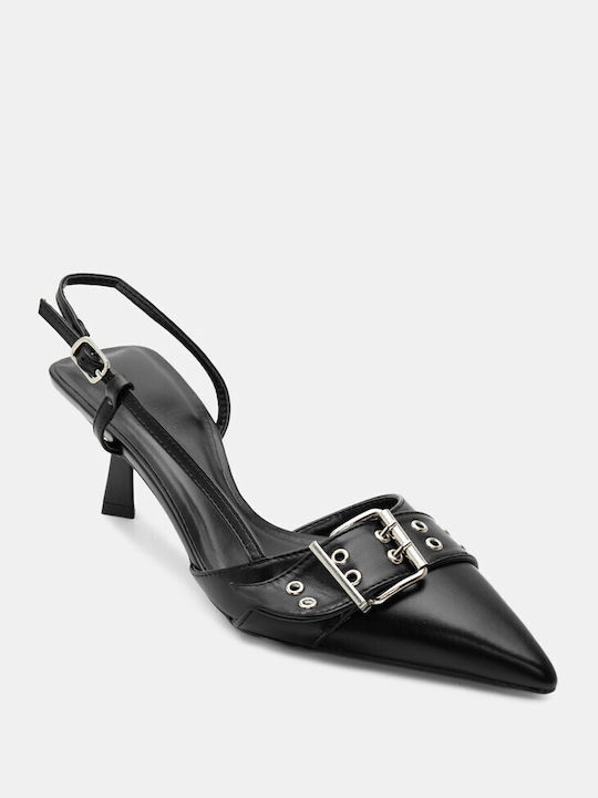 Luigi Synthetic Leather Pointed Toe Black Medium Heels