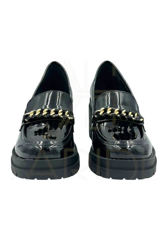 Leder Pumps mit mittelhohem Absatz Schwarz