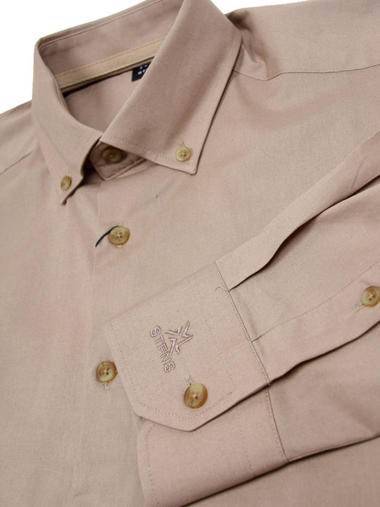 Long-sleeved Cotton Shirt Beige