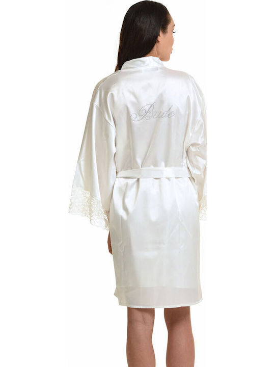 Miss Rosy Χειμερινή Γυναικεία Σατέν Ρόμπα Off White