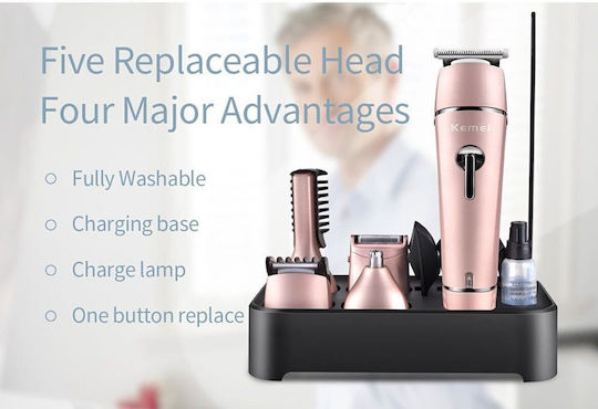 Kemei Set Wiederaufladbar Haarschneidemaschine Rosa KM-1015