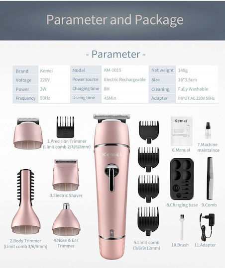 Kemei Set Wiederaufladbar Haarschneidemaschine Rosa KM-1015
