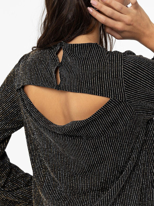 Women's Blouse Long Sleeve Striped Gold