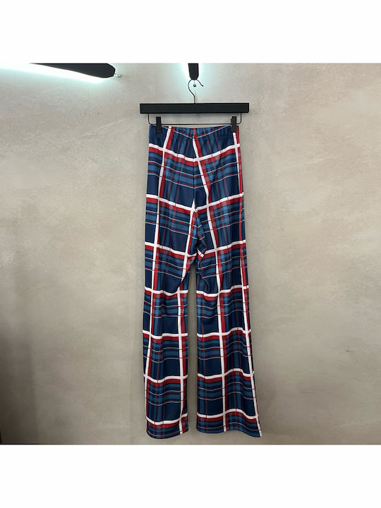 Women's Flared Checked Blue Pantaloons