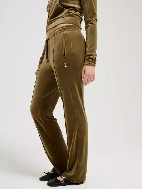 Diamante Tina Sweatpants Velvet Khaki