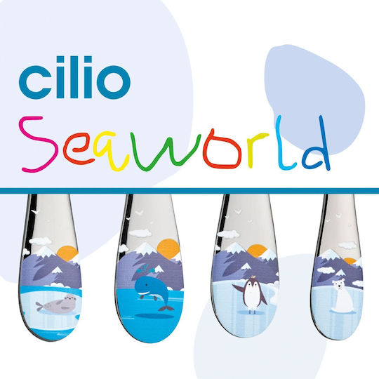 Cilio Комплект Бебешки Прибори Forest Seaworld - Дъно от Метал Сребрист 4бр