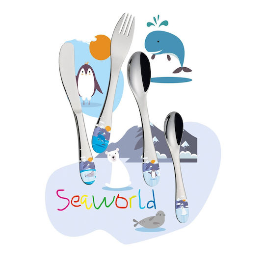 Cilio Комплект Бебешки Прибори Forest Seaworld - Дъно от Метал Сребрист 4бр