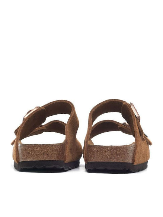 Arizona Leather Women's Flat Sandals Tabac Brown Narrow Fit