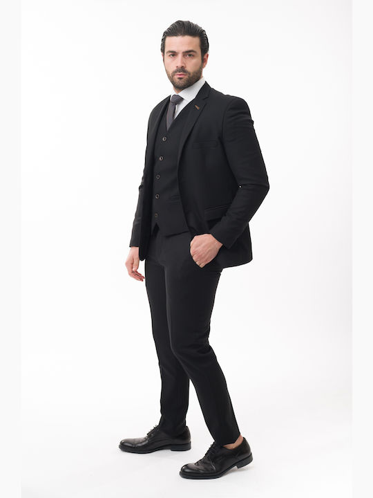 Mezzo Uomo Men's Suit with Vest Black