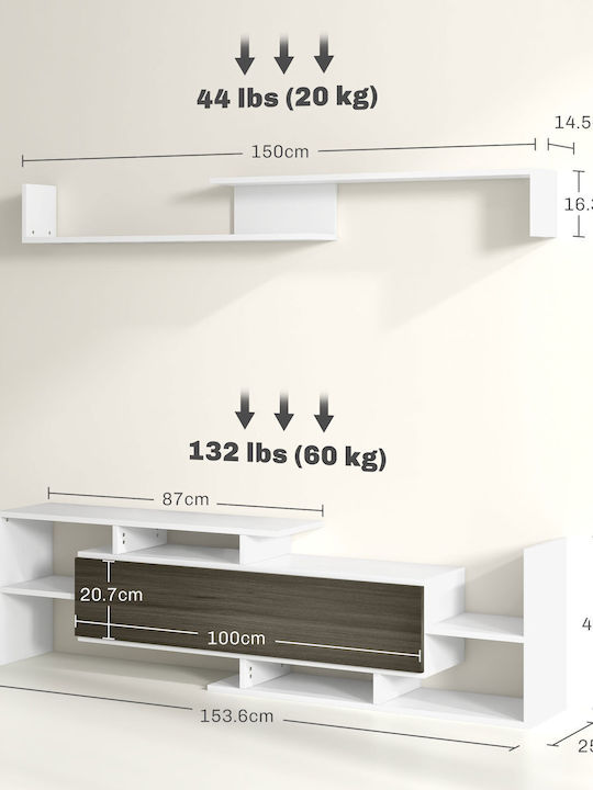 TV Stand White and Black M153.6xD25xH42cm