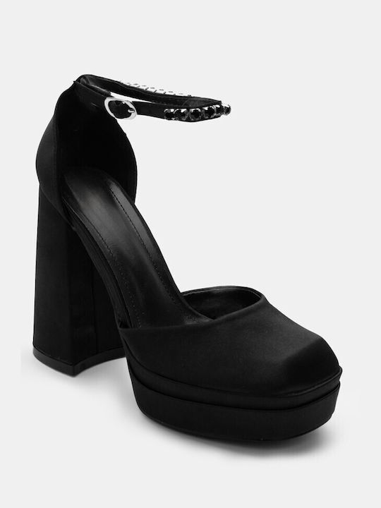 Luigi Pointed Toe Black High Heels with Strap