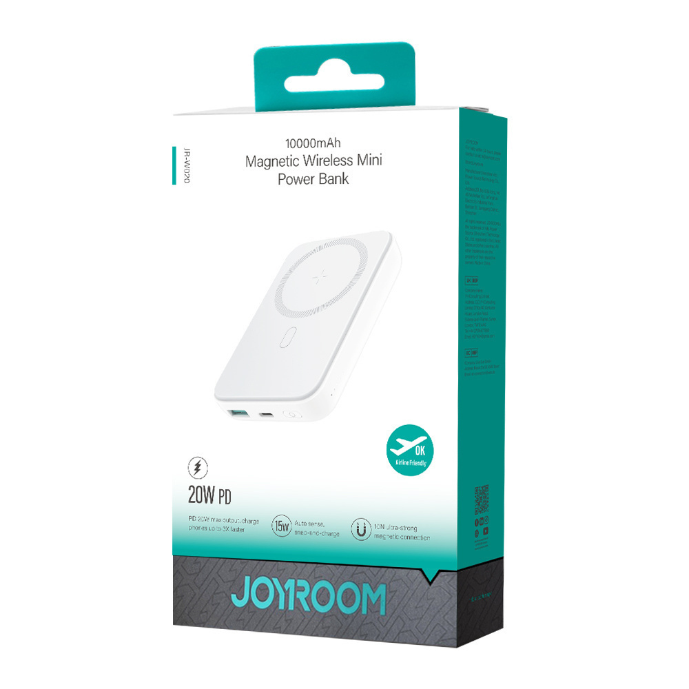 Joyroom JR-W020 MagSafe Power Bank 10000mAh 20W με Θύρα USB-A και Θύρα USB-C Power Delivery Λευκό (JR-W020-WHT)
