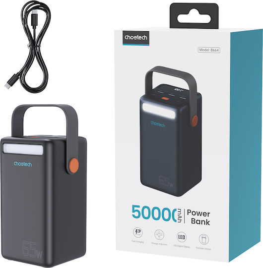 Choetech B664 Power Bank 50000mAh 65W mit 3 USB-A Anschlüssen und USB-C Anschluss Schwarz