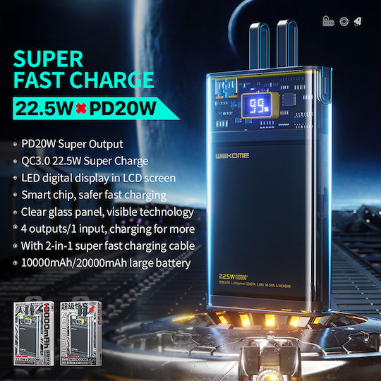 WK WP-325 Power Bank 20000mAh 20W with USB-A and USB-C Power Delivery Black